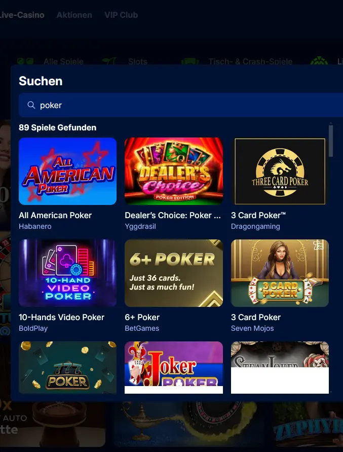 Live-Poker-Tisch bei Spinny Casino